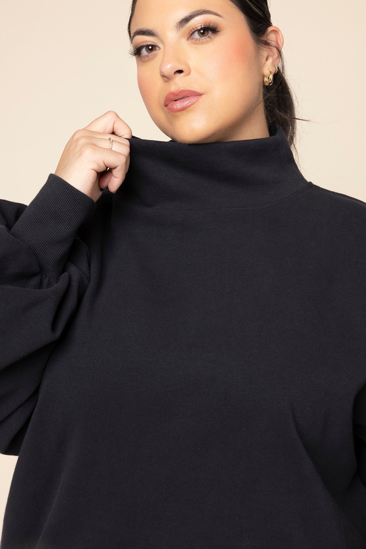 POPFLEX® Ooey Gooey Mockneck Sweatshirt with Pockets - Black