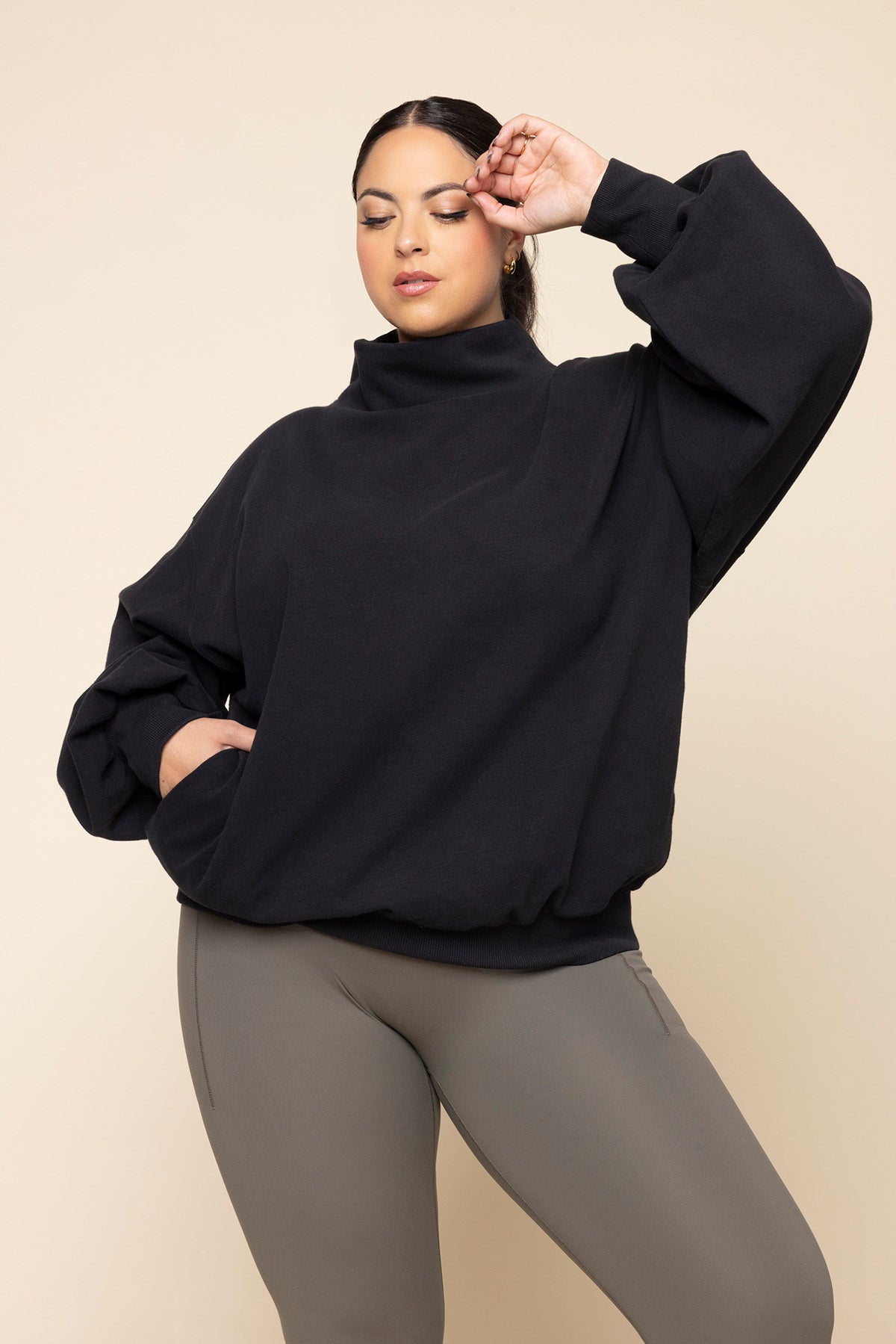 POPFLEX® Ooey Gooey Mockneck Sweatshirt with Pockets - Black