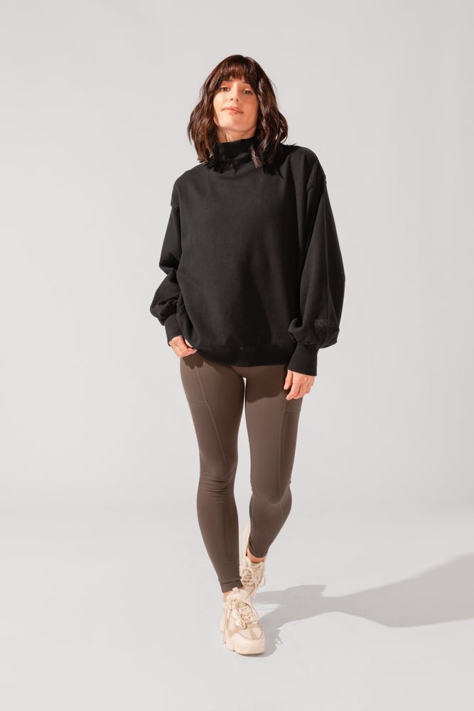 POPFLEX®Ooey Gooey Mockneck Sweatshirt with Pockets - Black - M.S Skincare