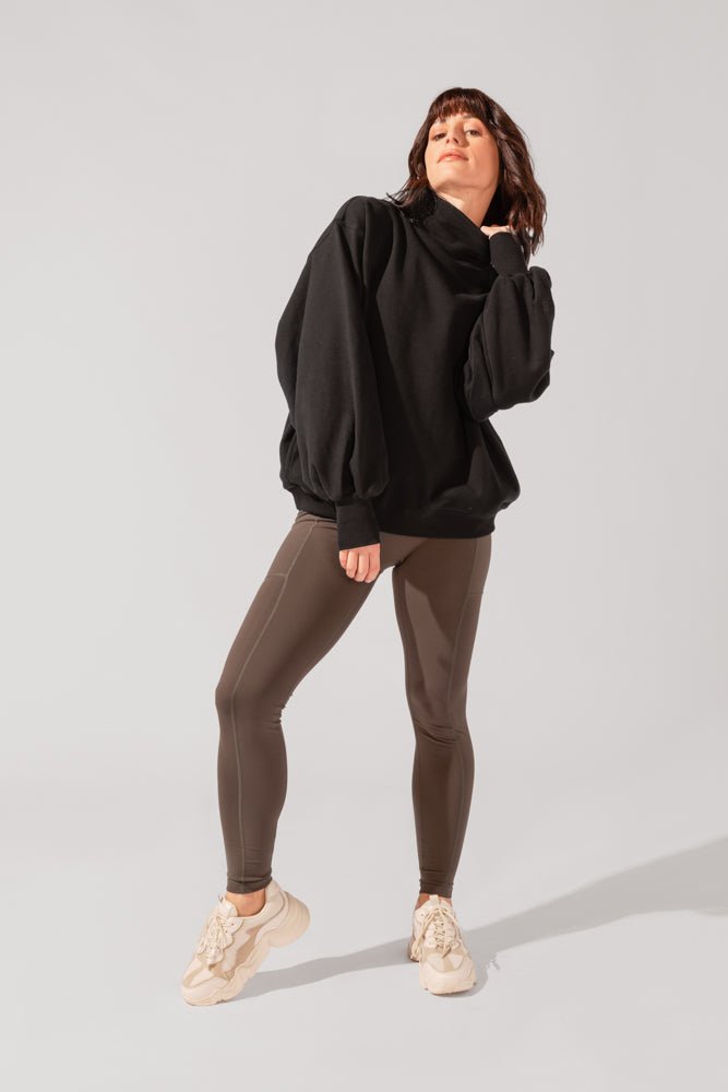 POPFLEX®Ooey Gooey Mockneck Sweatshirt with Pockets - Black - M.S Skincare