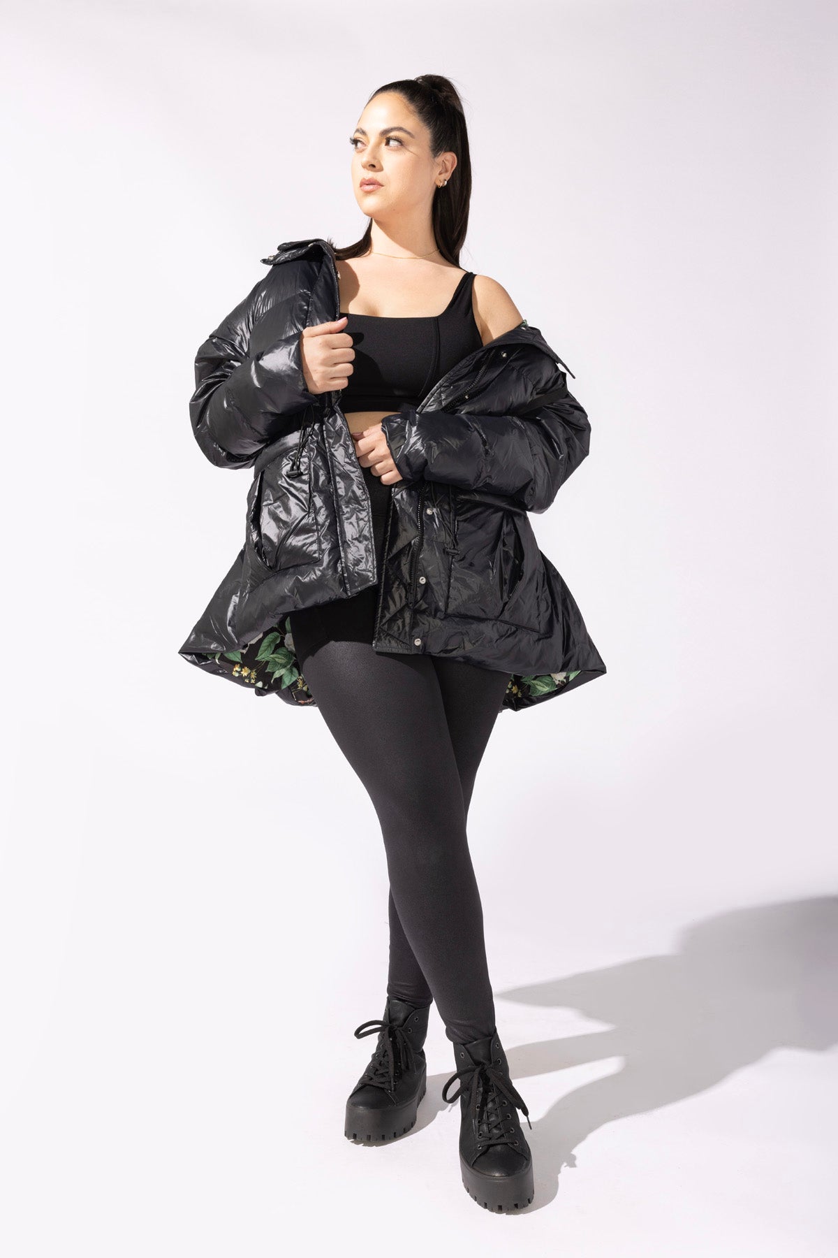 POPFLEX®Pearl Peplum Puffer Jacket - Black - M.S Skincare