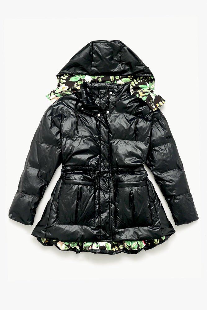 POPFLEX®Pearl Peplum Puffer Jacket - Black - M.S Skincare