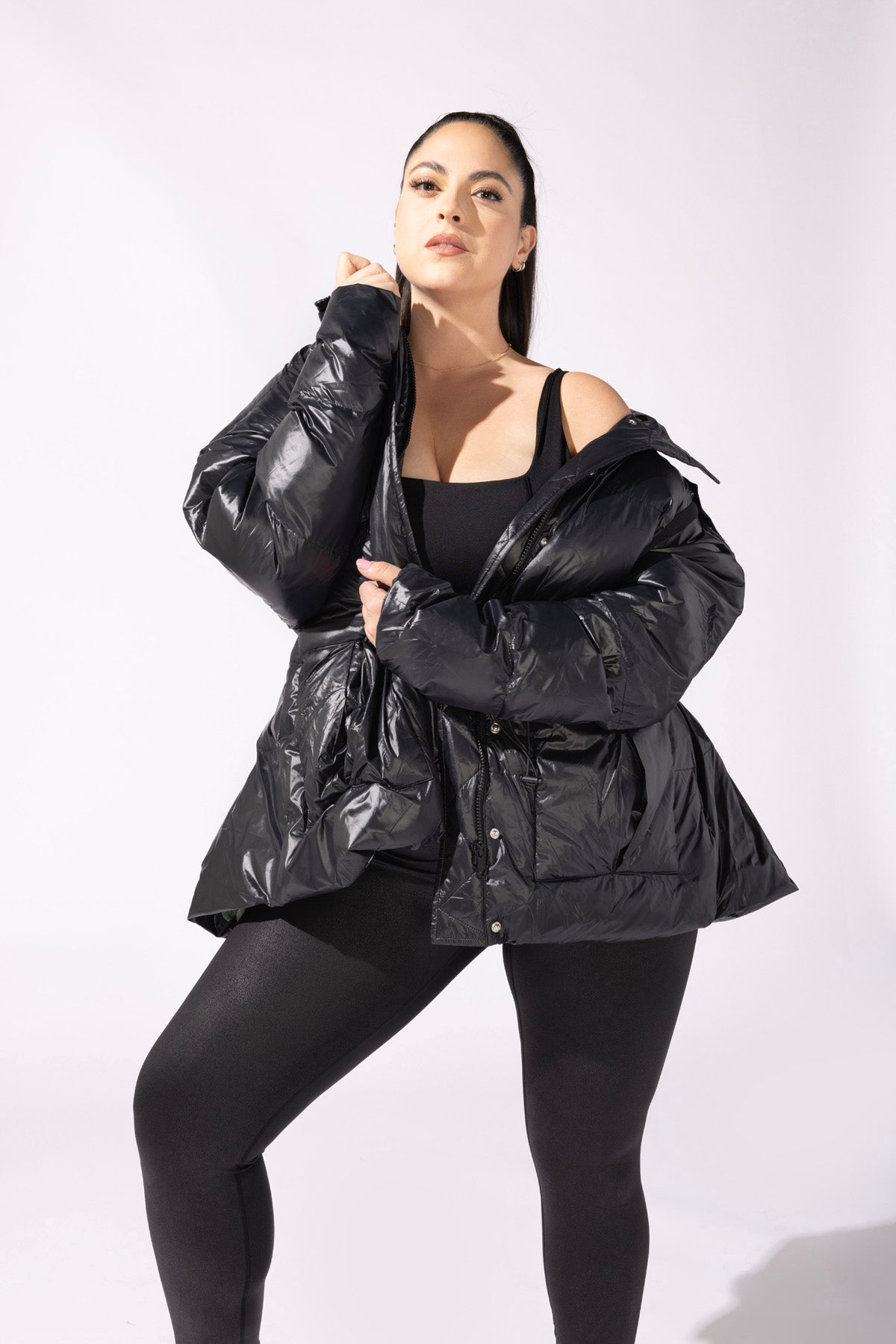 POPFLEX®Pearl Peplum Puffer Jacket - Black - M.S Skincare