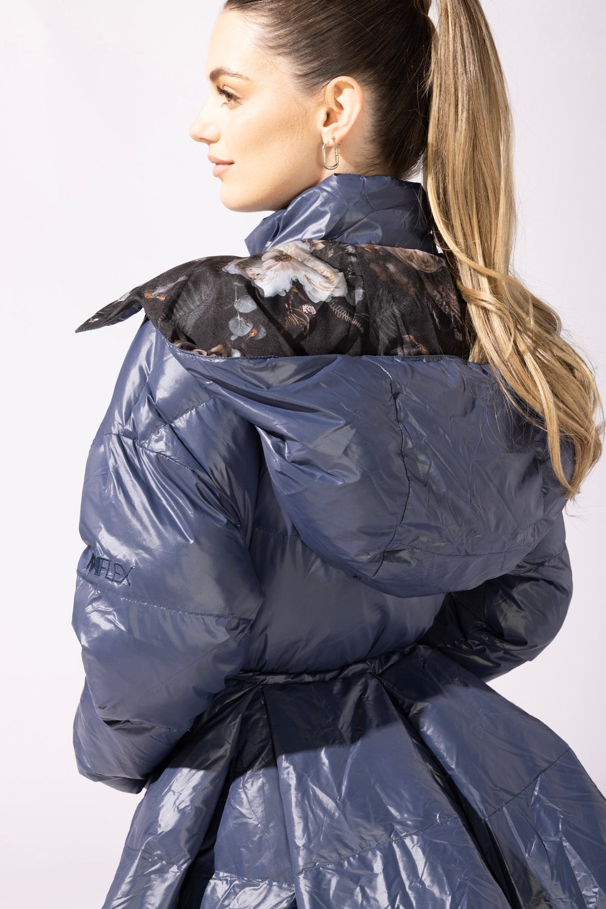 POPFLEX®Pearl Peplum Puffer Jacket - Navy - M.S Skincare