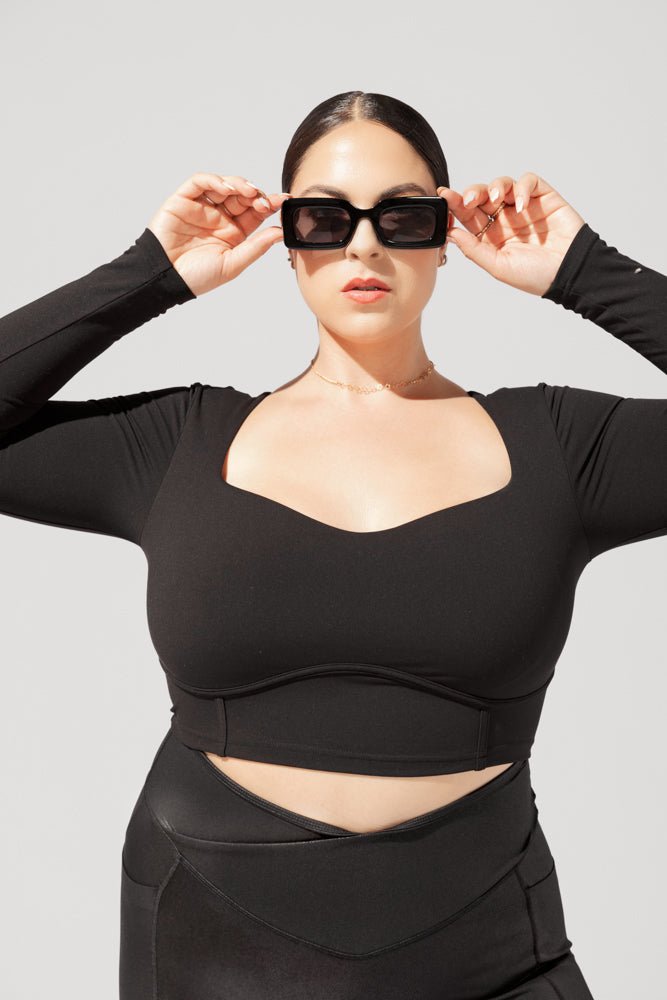 POPFLEX®Sweetheart Long Sleeve Crop Top - Black - M.S Skincare