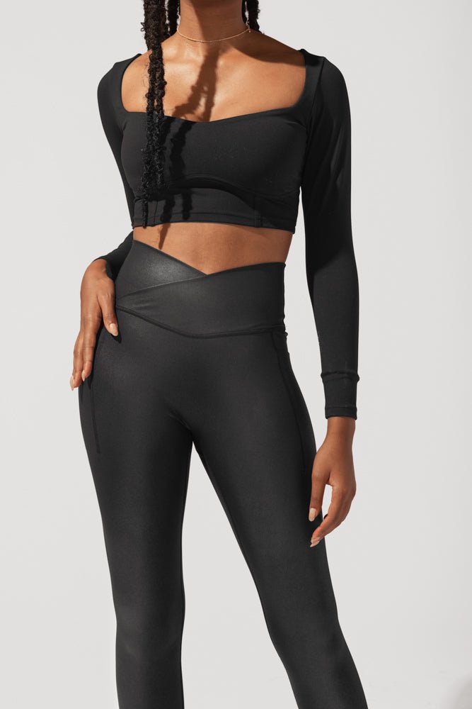 POPFLEX®Sweetheart Long Sleeve Crop Top - Black - M.S Skincare