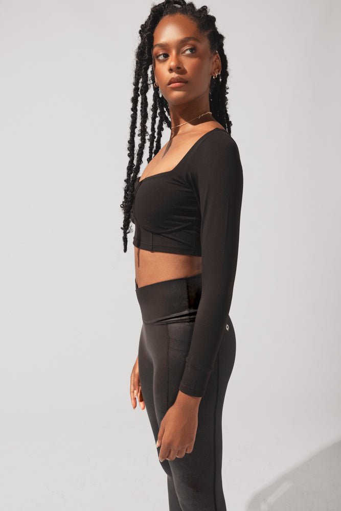 POPFLEX®Sweetheart Long Sleeve Crop Top - Black - M.S Skincare