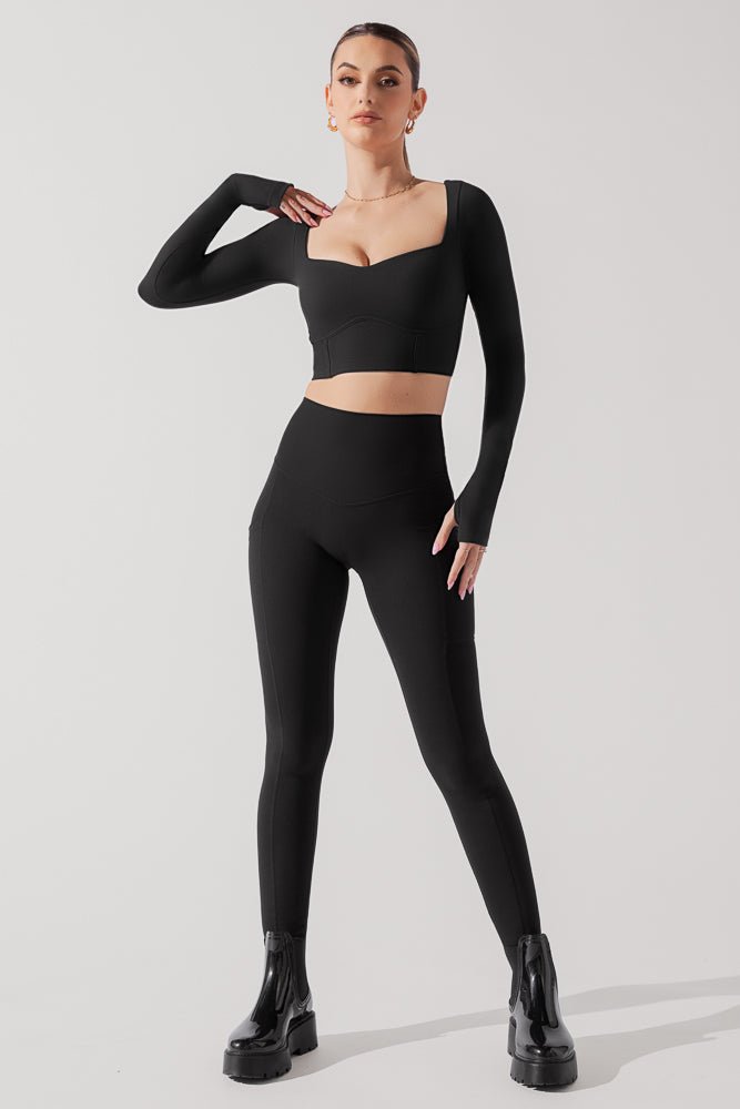 POPFLEX®Sweetheart Long Sleeve Crop Top - Black - M.S Skincare