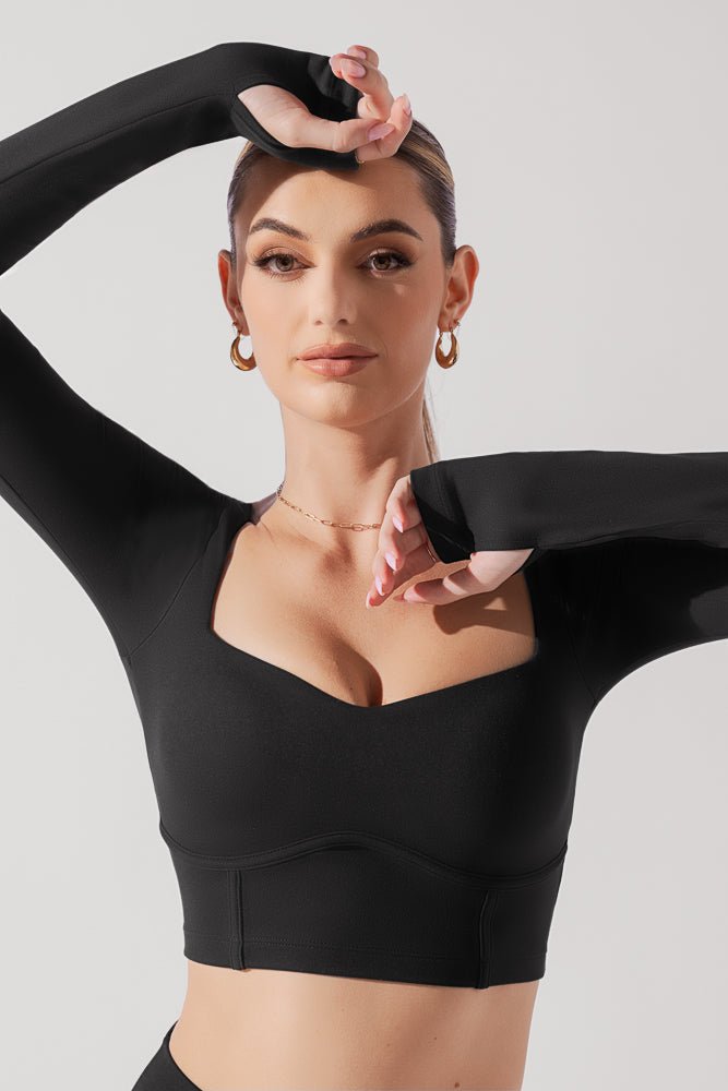 POPFLEX®Sweetheart Long Sleeve Crop Top - Black - M.S Skincare