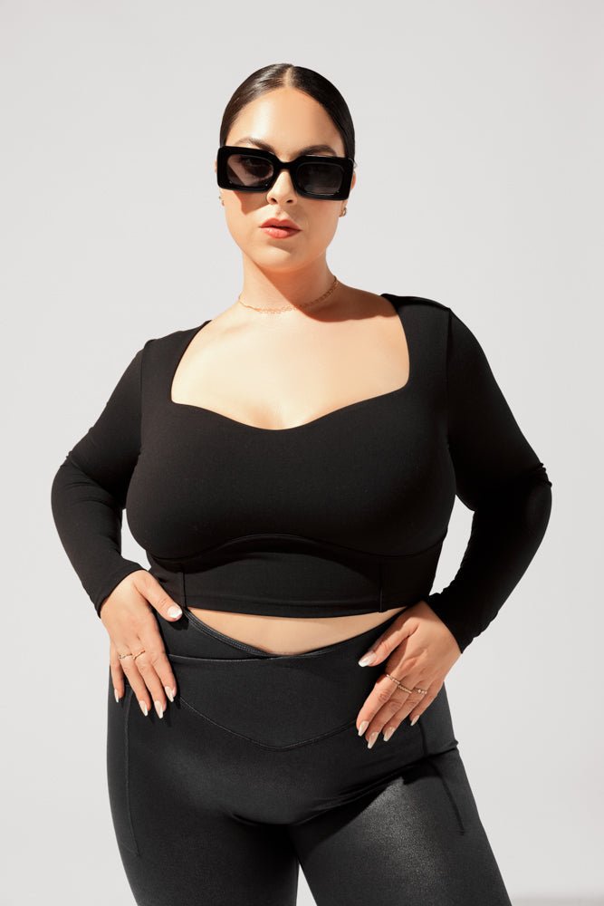 POPFLEX®Sweetheart Long Sleeve Crop Top - Black - M.S Skincare