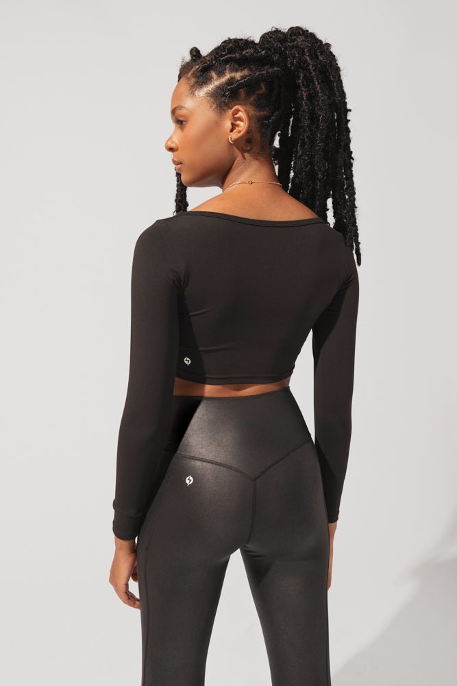 POPFLEX®Sweetheart Long Sleeve Crop Top - Black - M.S Skincare