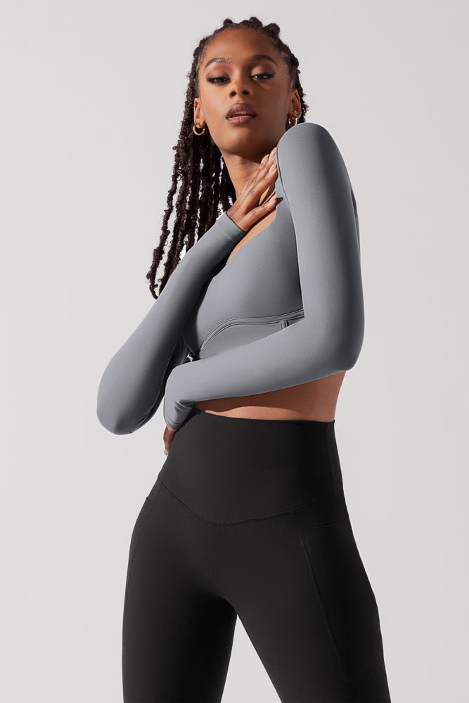 POPFLEX®Sweetheart Long Sleeve Crop Top - Cloudy Grey - M.S Skincare