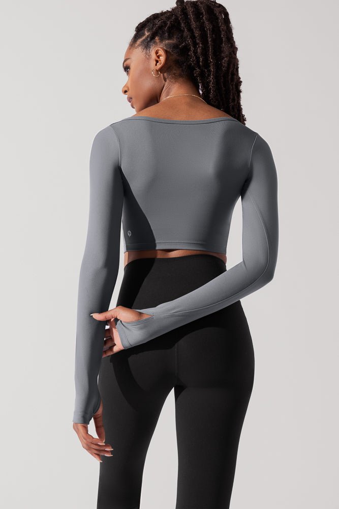 POPFLEX®Sweetheart Long Sleeve Crop Top - Cloudy Grey - M.S Skincare