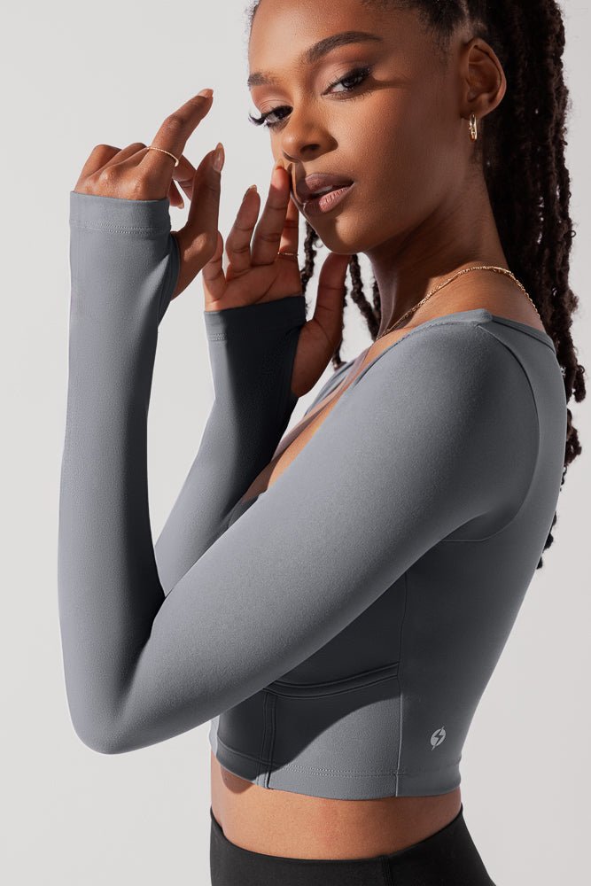 POPFLEX®Sweetheart Long Sleeve Crop Top - Cloudy Grey - M.S Skincare