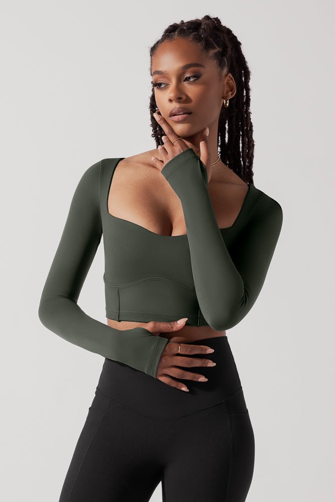 POPFLEX®Sweetheart Long Sleeve Crop Top - Forestwood - M.S Skincare