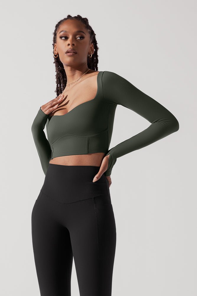 POPFLEX®Sweetheart Long Sleeve Crop Top - Forestwood - M.S Skincare