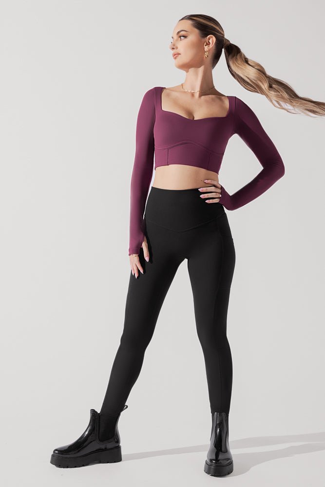 POPFLEX®Sweetheart Long Sleeve Crop Top - Plum - M.S Skincare