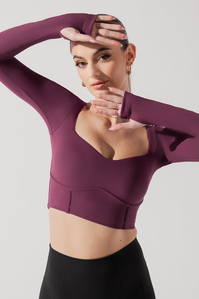 POPFLEX®Sweetheart Long Sleeve Crop Top - Plum - M.S Skincare