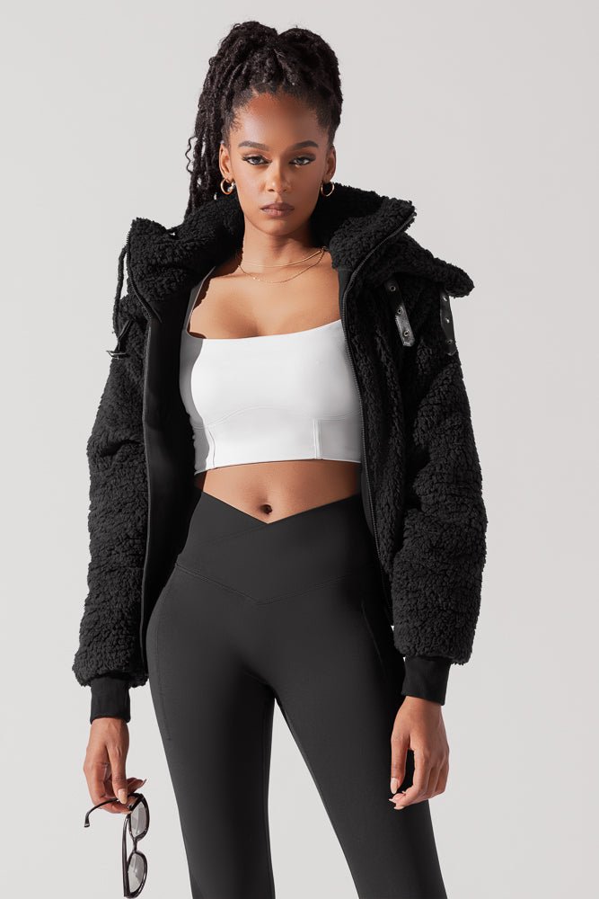 POPFLEX®The Kinsley Bomber Jacket in Faux Sherpa - Black - M.S Skincare