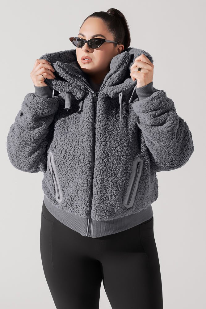 POPFLEX®The Kinsley Bomber Jacket in Faux Sherpa - Grey - M.S Skincare