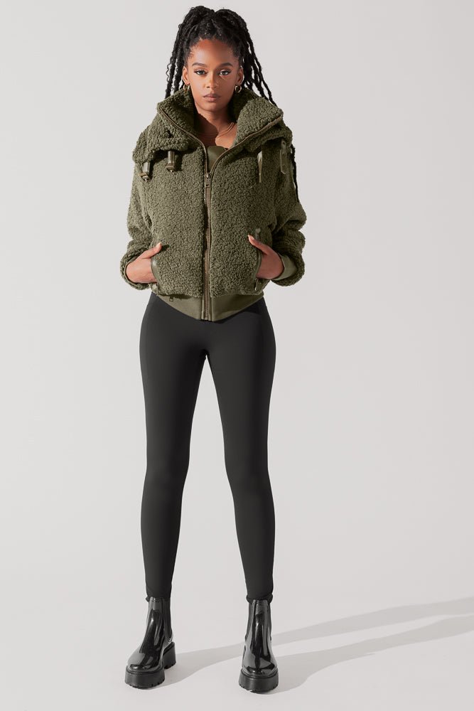 POPFLEX®The Kinsley Bomber Jacket in Faux Sherpa - Olive - M.S Skincare