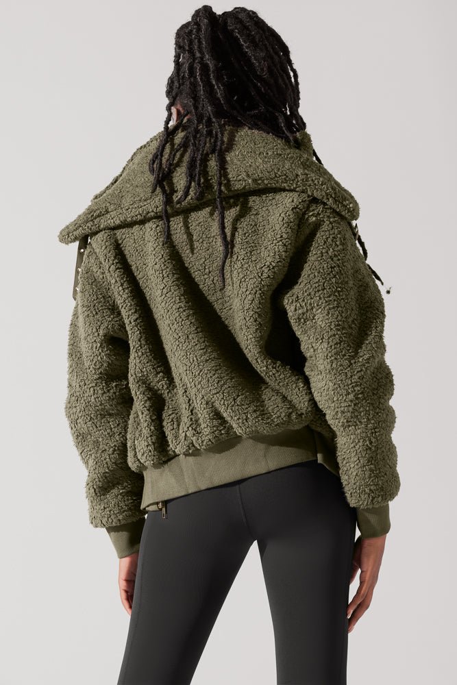 POPFLEX®The Kinsley Bomber Jacket in Faux Sherpa - Olive - M.S Skincare