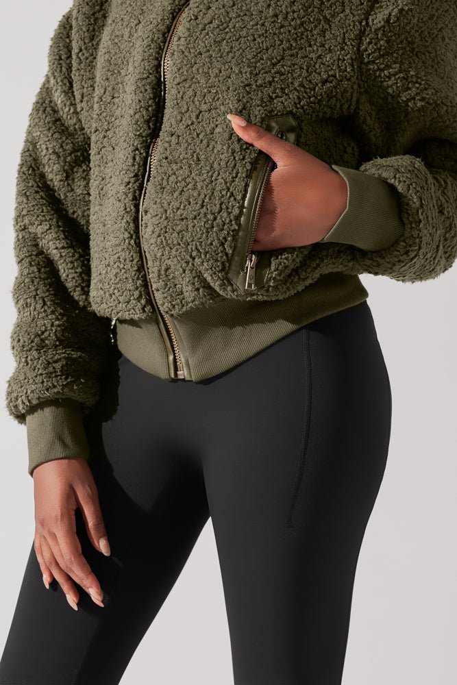 POPFLEX®The Kinsley Bomber Jacket in Faux Sherpa - Olive - M.S Skincare