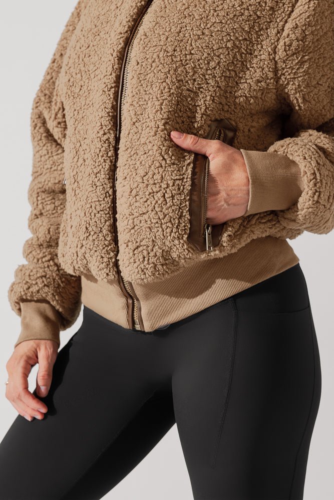 POPFLEX®The Kinsley Bomber Jacket in Faux Sherpa - Teddy Bear Brown - M.S Skincare