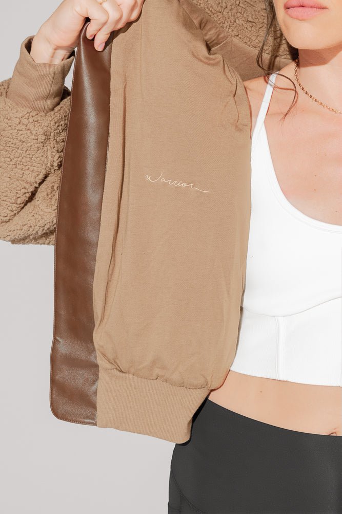 POPFLEX®The Kinsley Bomber Jacket in Faux Sherpa - Teddy Bear Brown - M.S Skincare