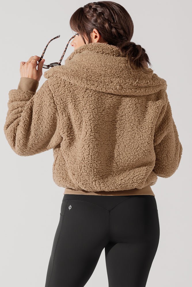 POPFLEX®The Kinsley Bomber Jacket in Faux Sherpa - Teddy Bear Brown - M.S Skincare