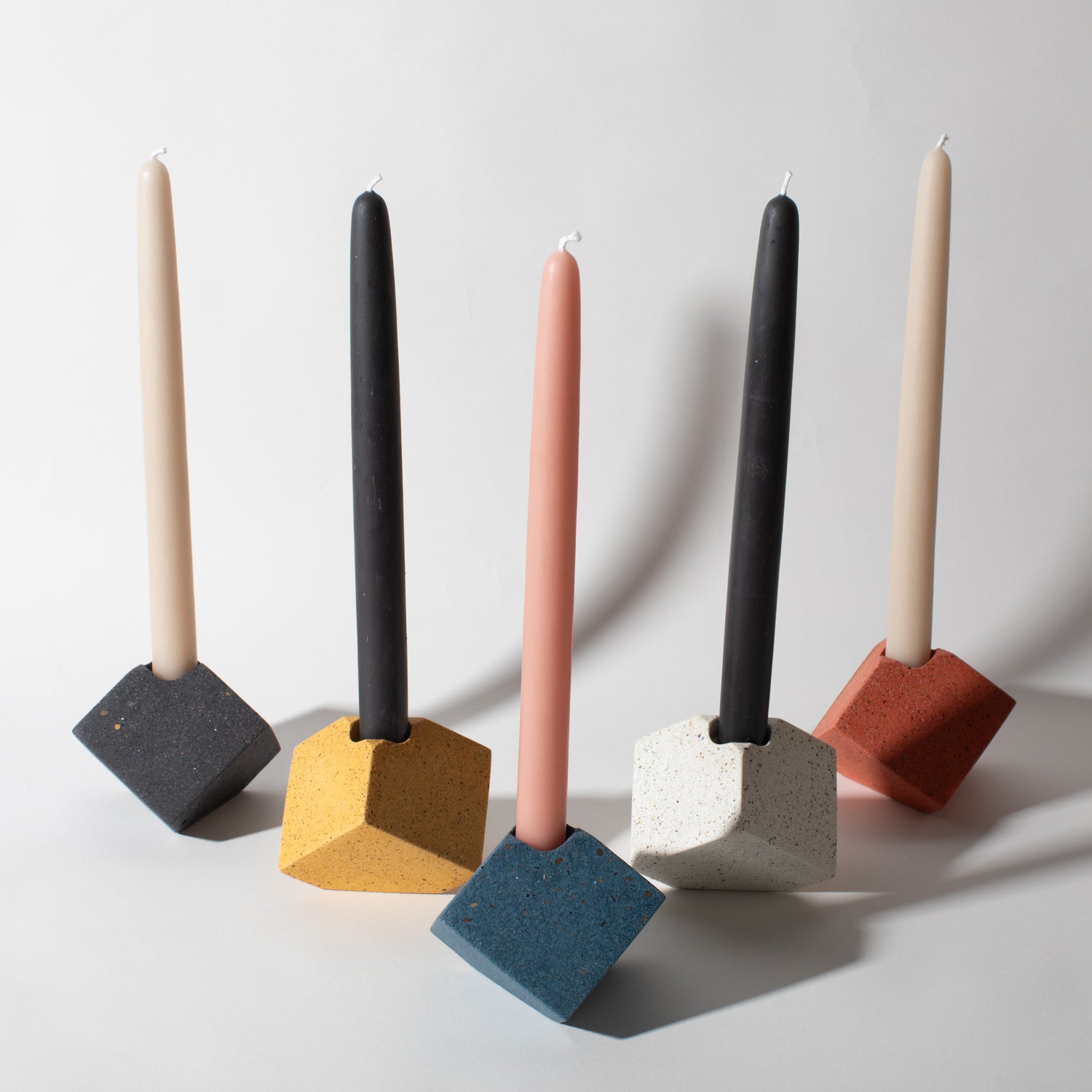 Cube Candlestick Holder | Black Terrazzo