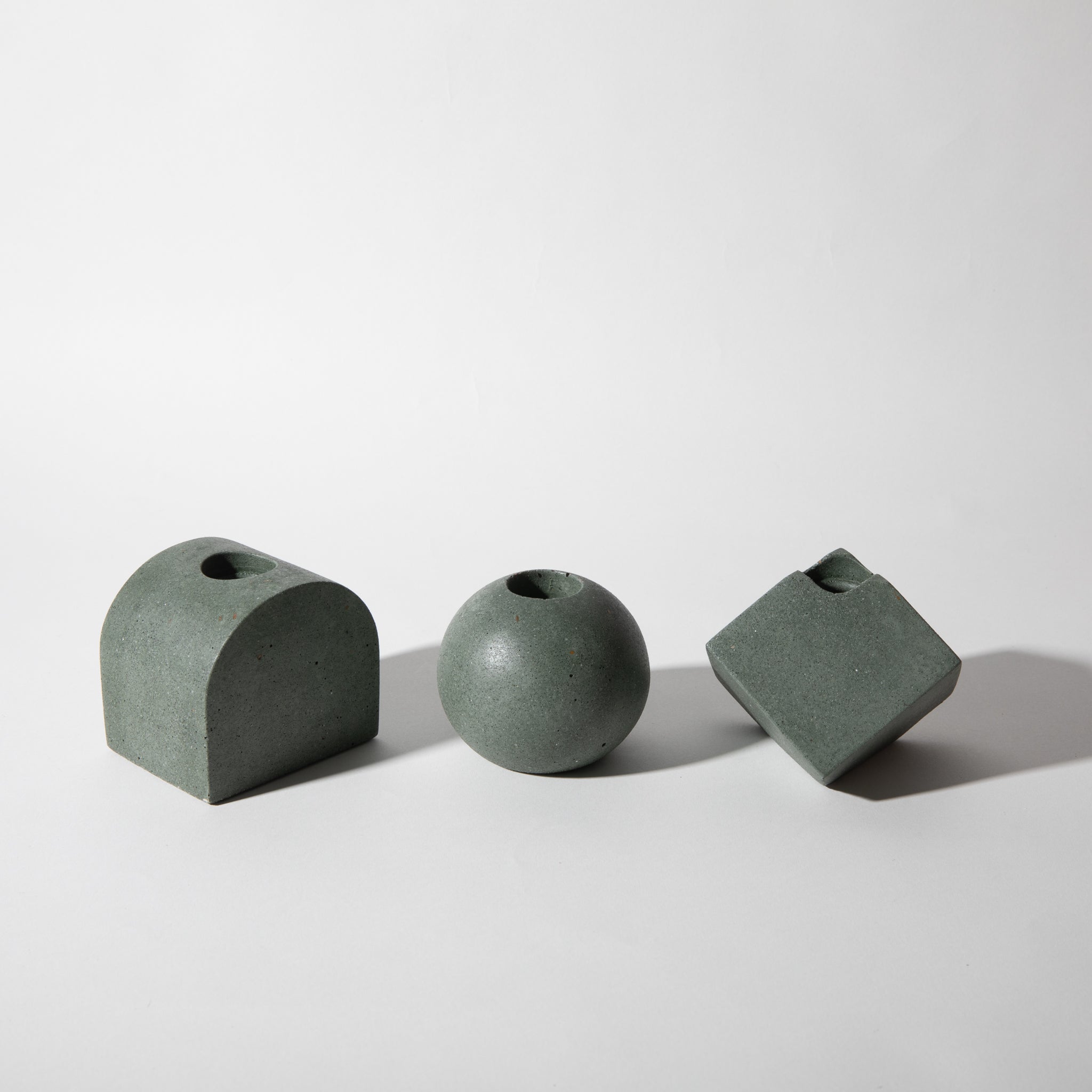 Block Candlestick Holder Set | Dark Green Terrazzo