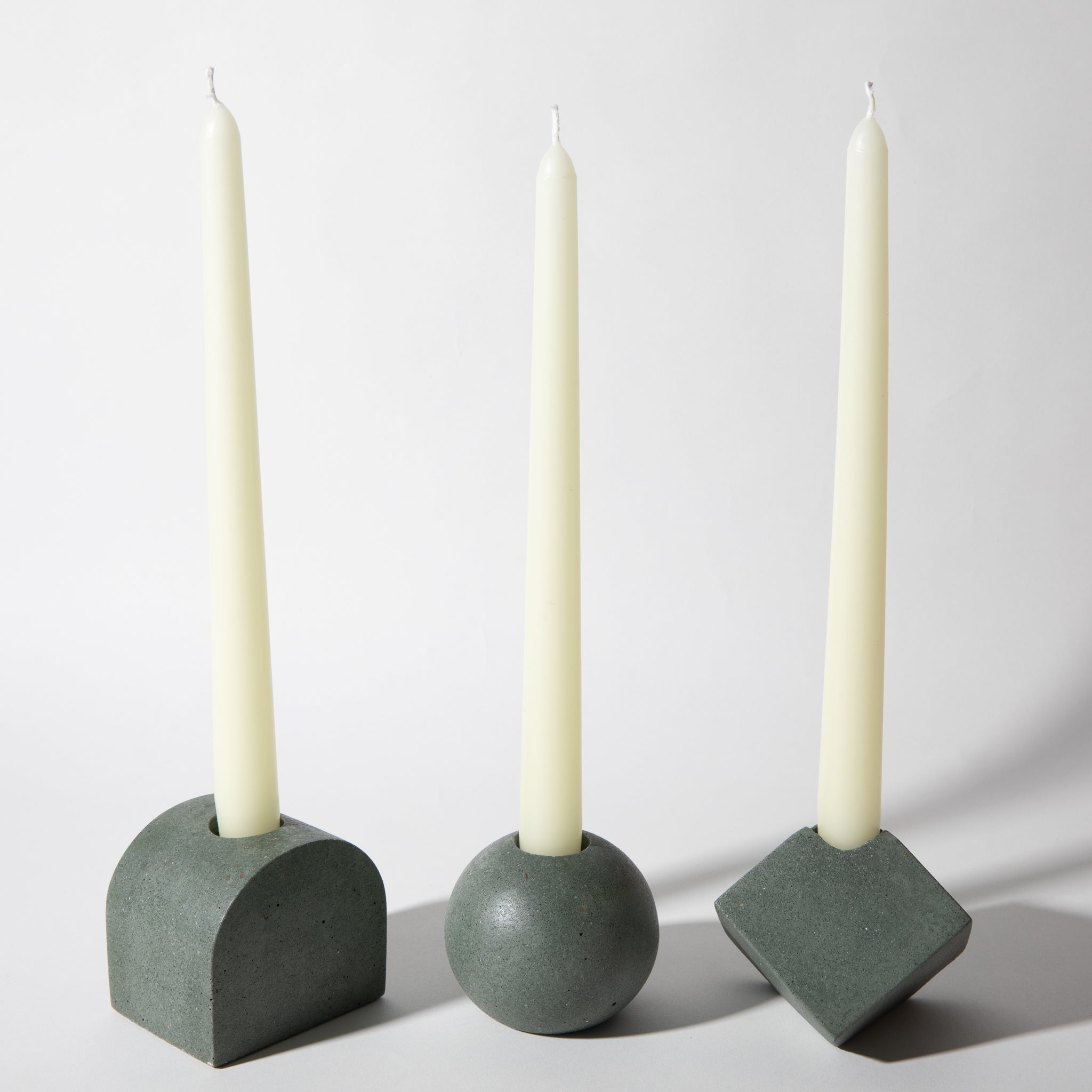 Block Candlestick Holder Set | Dark Green Terrazzo