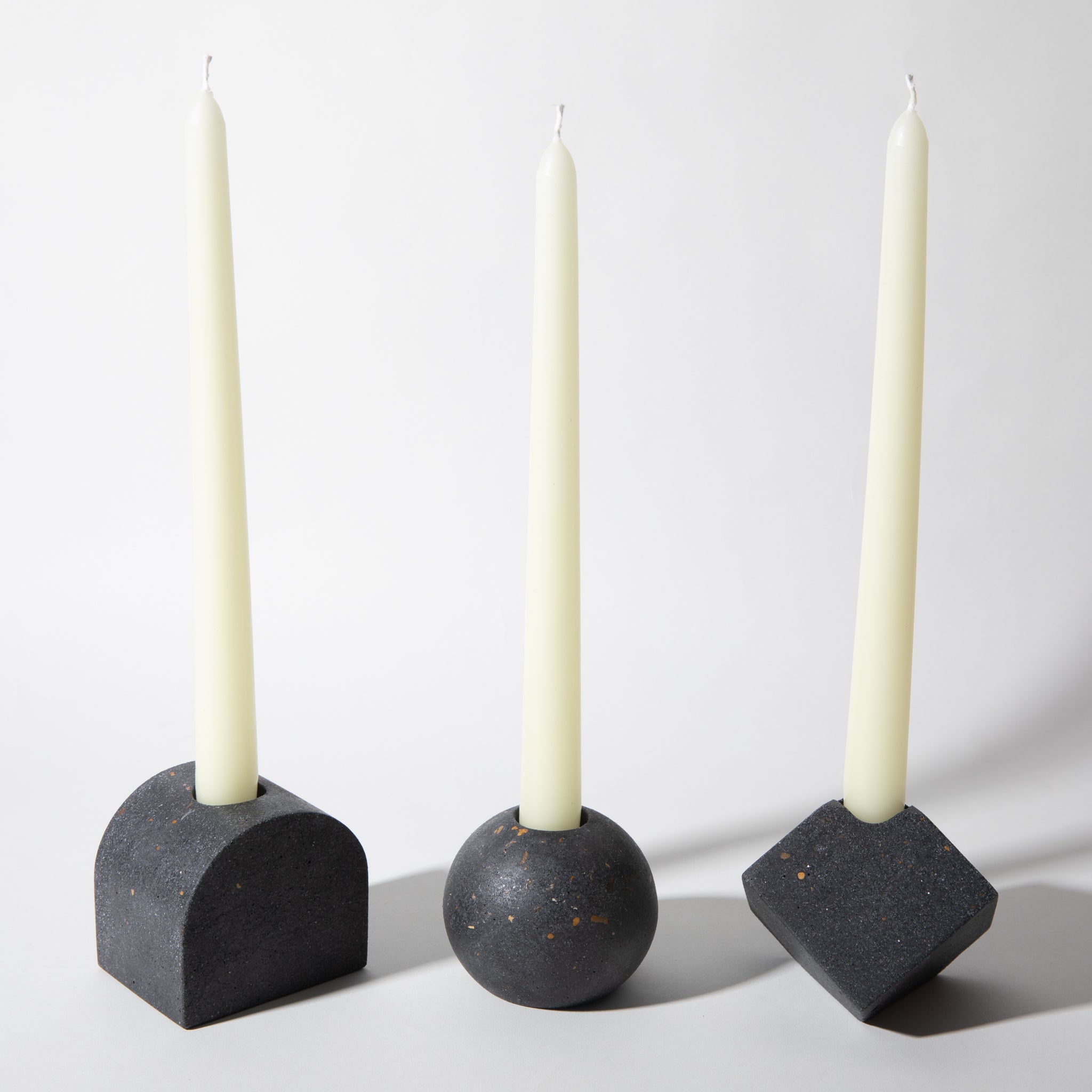 Block Candlestick Holder Set | Black Terrazzo