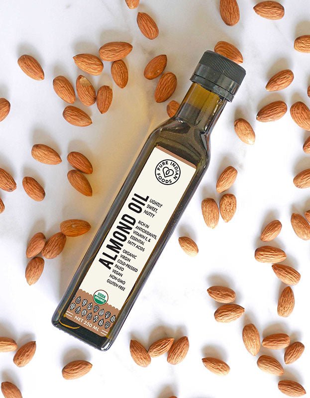 Pure Indian Foods Almond Oil, Cold Pressed, Virgin & Certified Organic - 250 mL