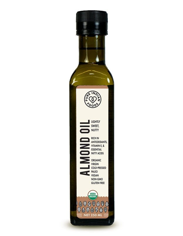 Pure Indian Foods Almond Oil, Cold Pressed, Virgin & Certified Organic - 250 mL