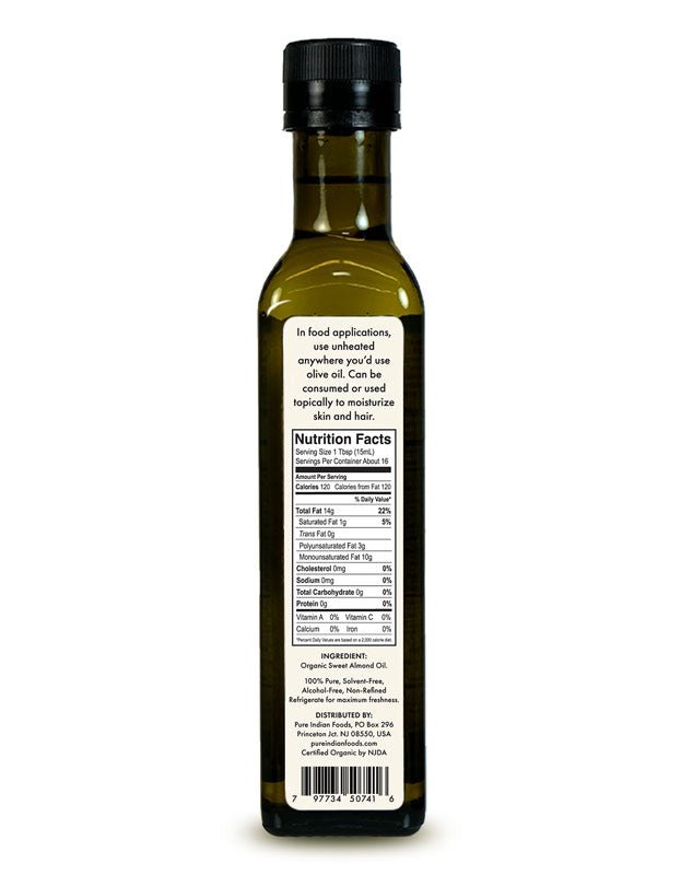 Pure Indian Foods Almond Oil, Cold Pressed, Virgin & Certified Organic - 250 mL