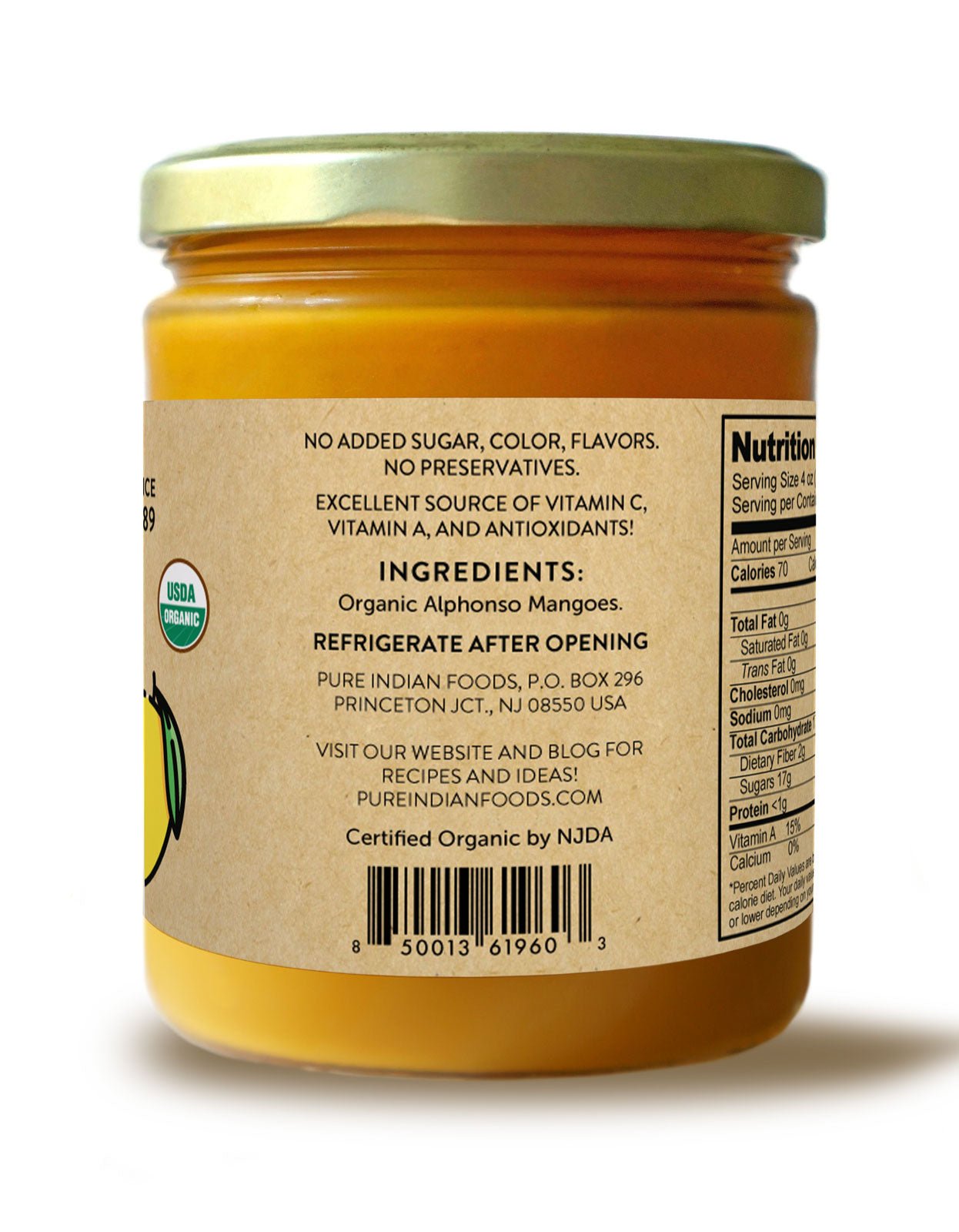 Pure Indian Foods Alphonso Mango Puree, Certified Organic - 16 oz