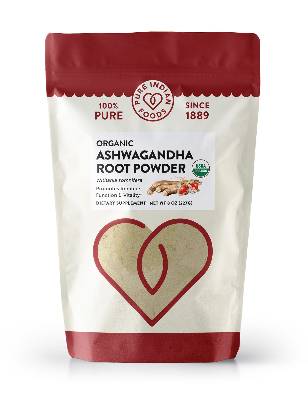 Pure Indian Foods Ashwagandha Root Powder, Certified Organic - 8 oz