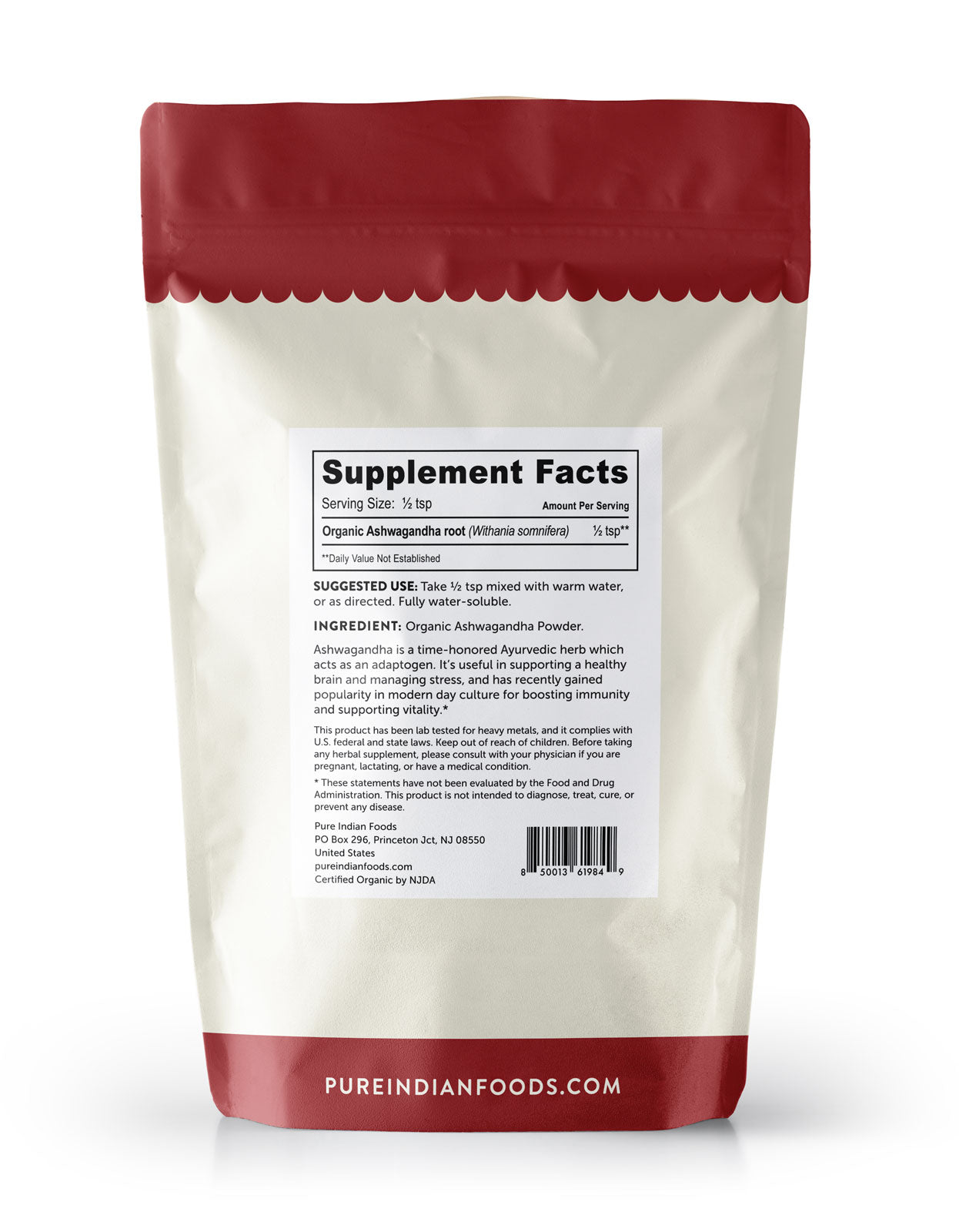 Pure Indian Foods Ashwagandha Root Powder, Certified Organic - 8 oz