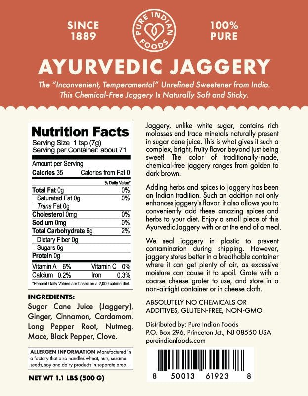 Pure Indian Foods Ayurvedic Jaggery (Infused with Spices & Herbs) - Limited Edition