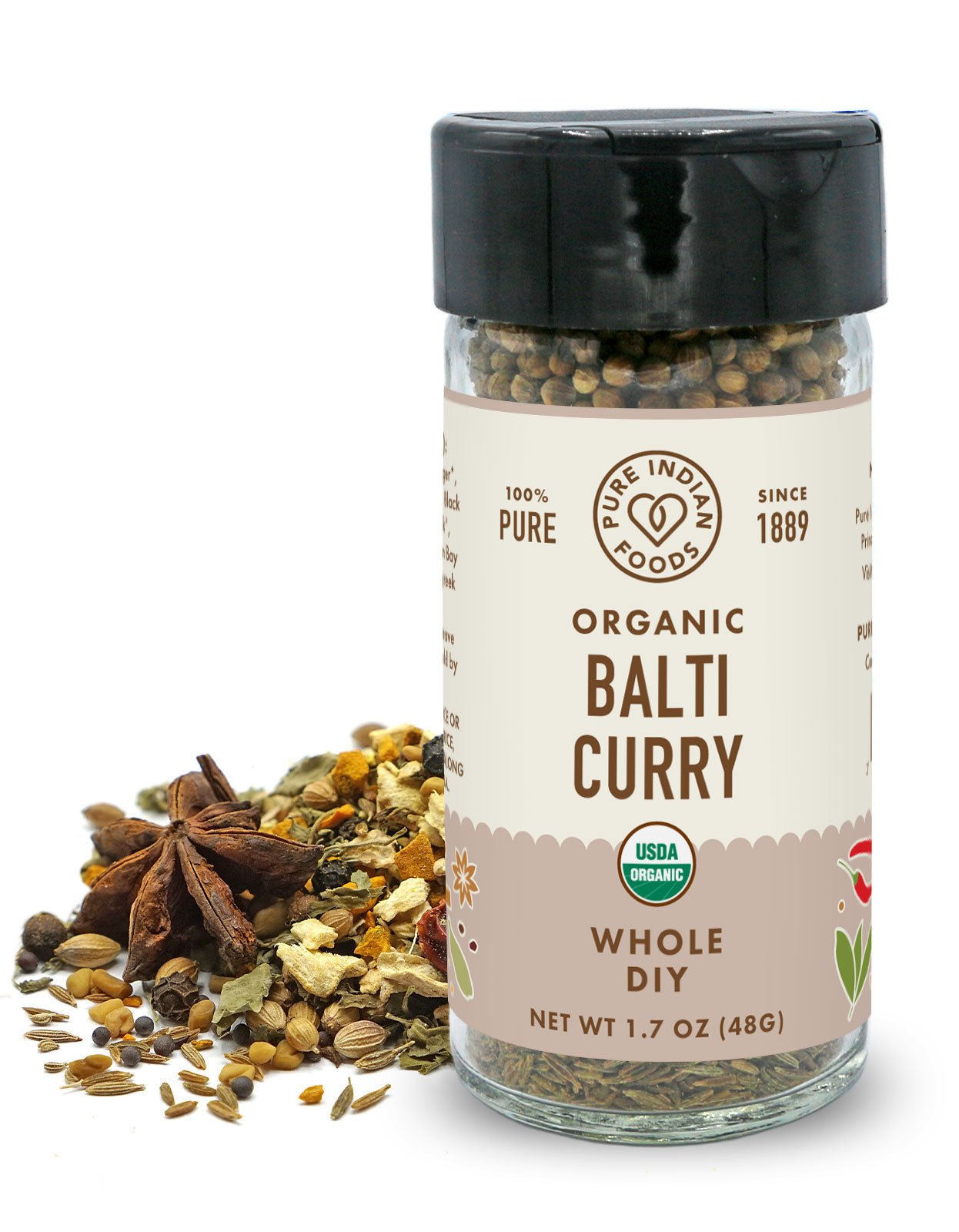 Pure Indian Foods Balti Curry DIY - Whole Spices, Certified Organic - 1.7 oz