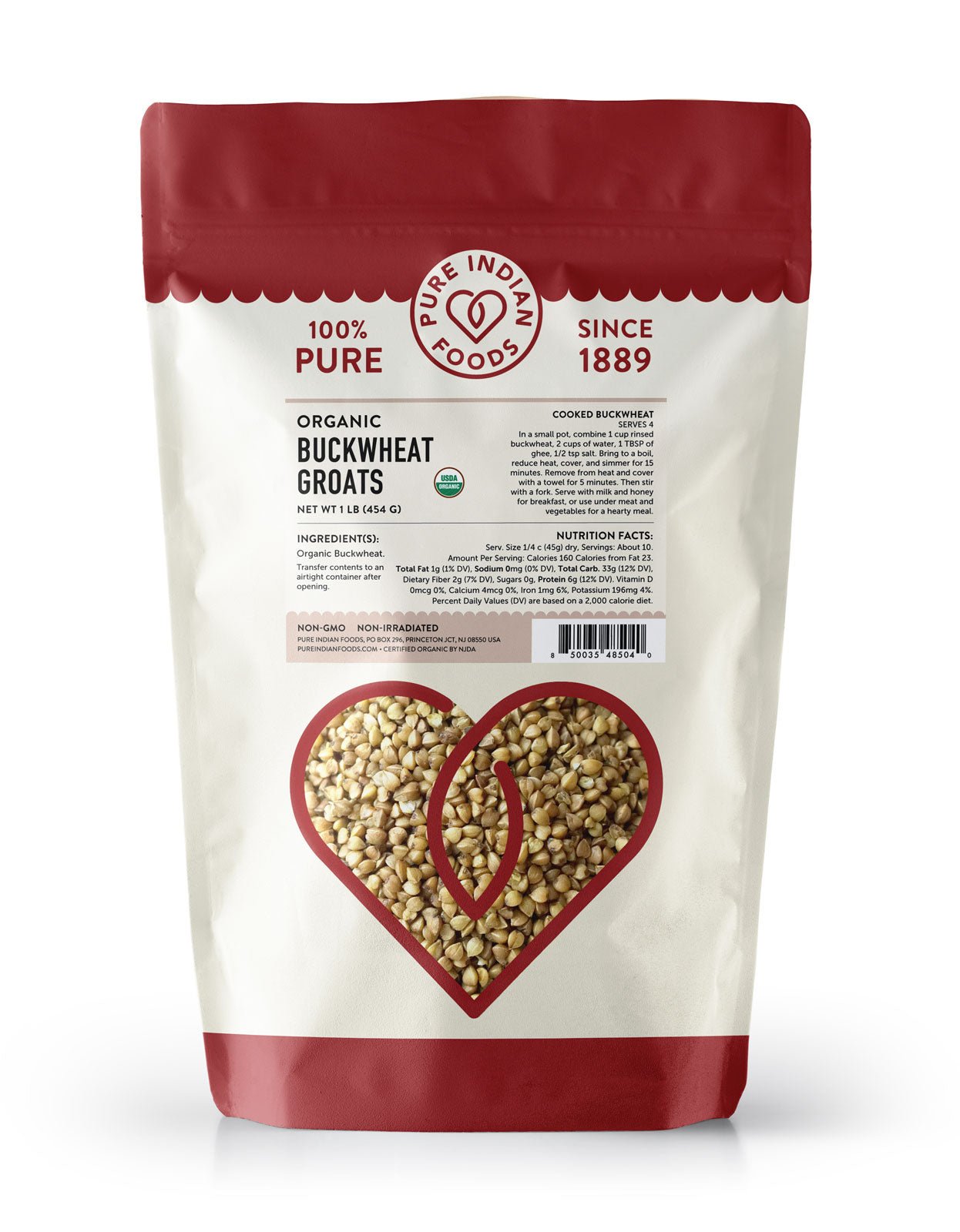 Pure Indian Foods Buckwheat Whole Groats, Certified Organic - 1 lb.