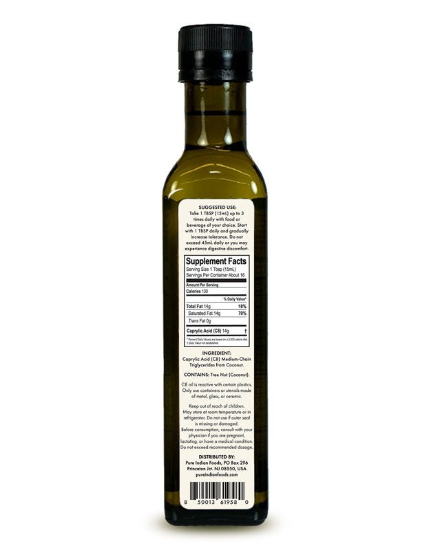 Pure Indian Foods C8 Caprylic Acid (Unflavored MCT Oil) 250 mL