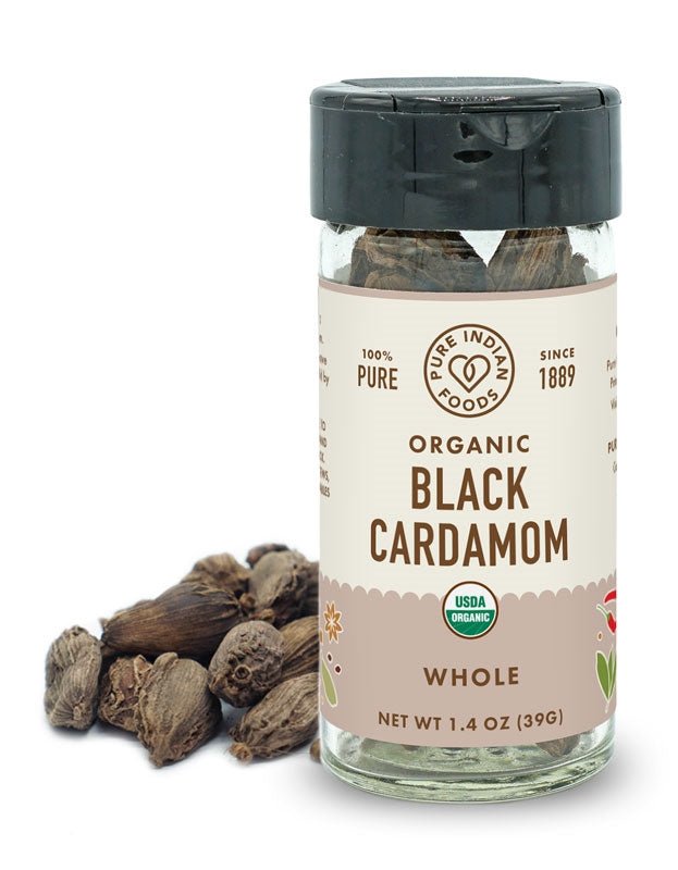 Pure Indian Foods Cardamom Black Whole, Certified Organic - 1.4 oz