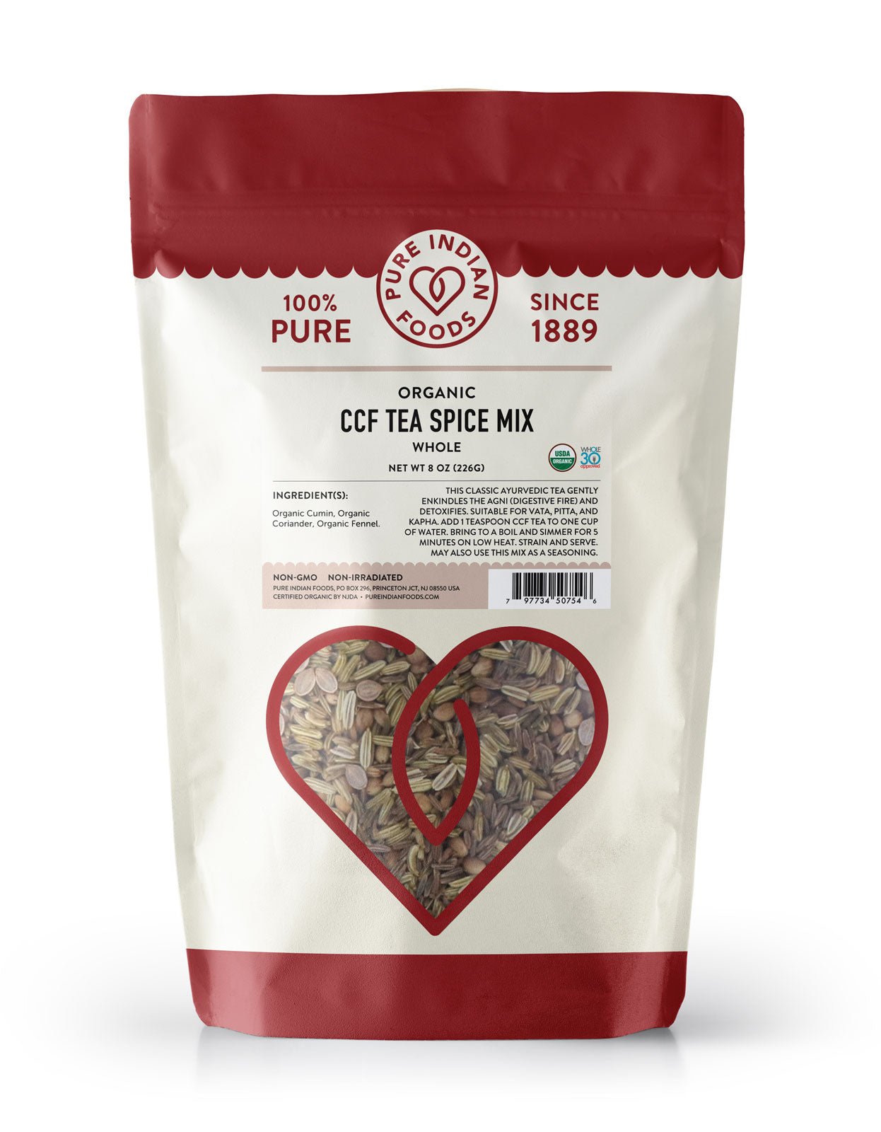 Pure Indian Foods CCF Tea Spice Mix (Cumin, Coriander, Fennel), Certified Organic - 8 oz