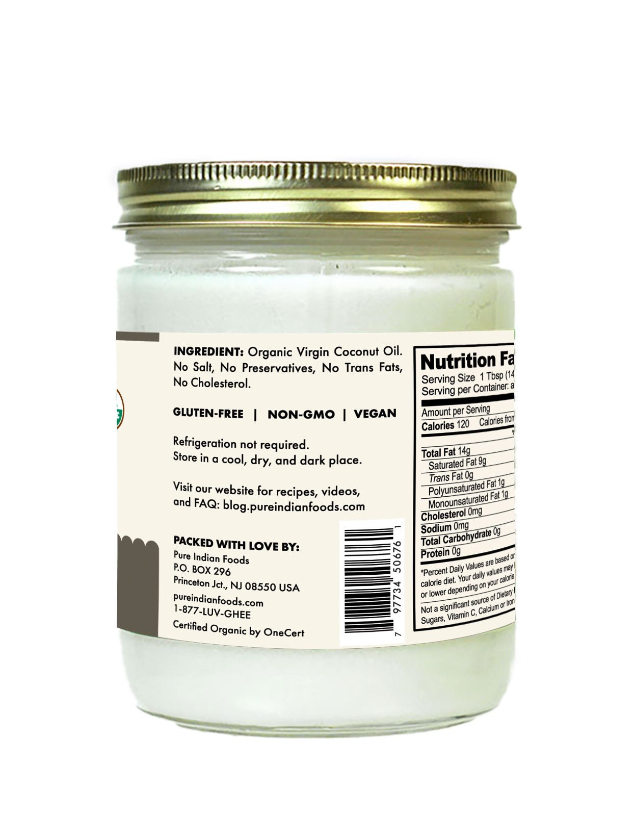 Pure Indian Foods Coconut Oil 14.5 oz, Virgin & Certified Organic