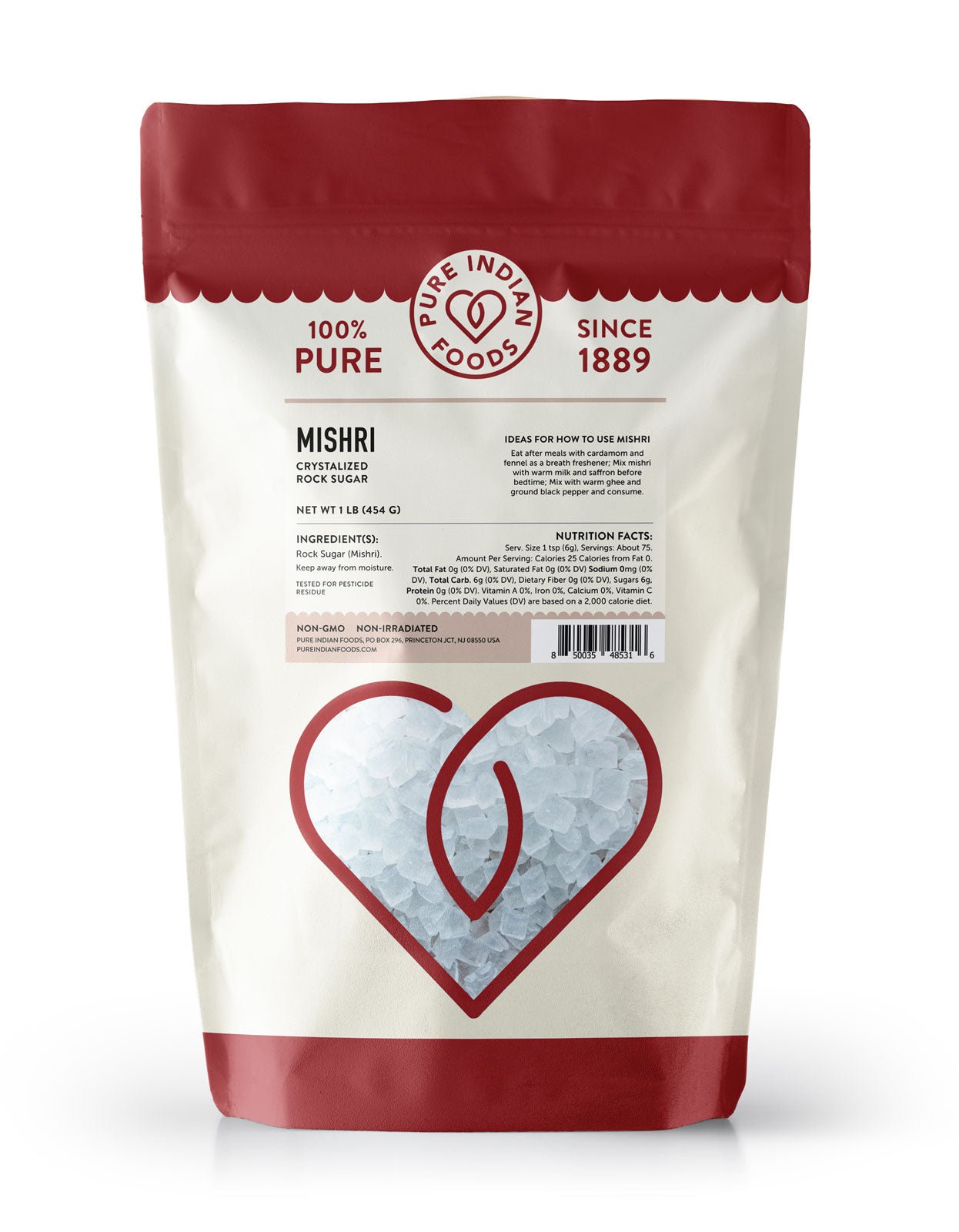 Pure Indian Foods Crystallized Rock Sugar Whole (Mishri) - 1 lb