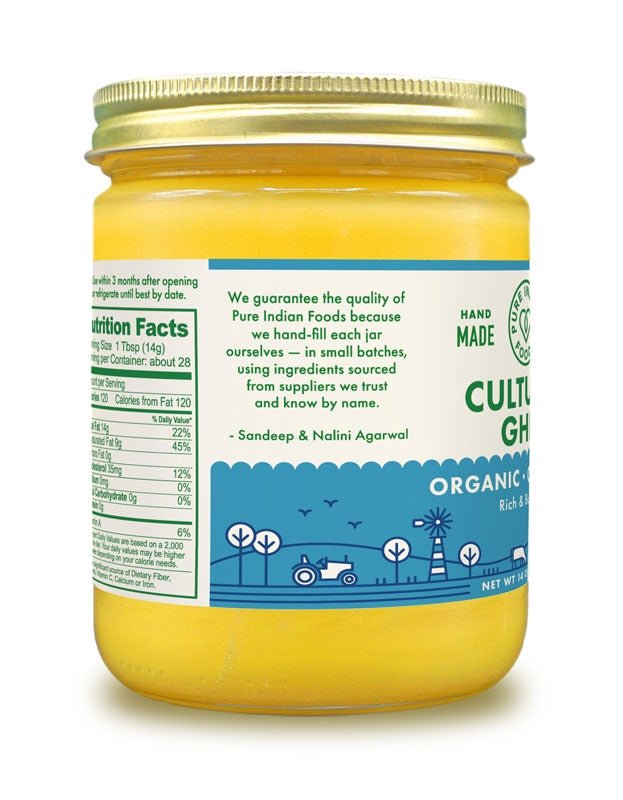 Pure Indian Foods Cultured Ghee, Grassfed & Certified Organic - 14 oz