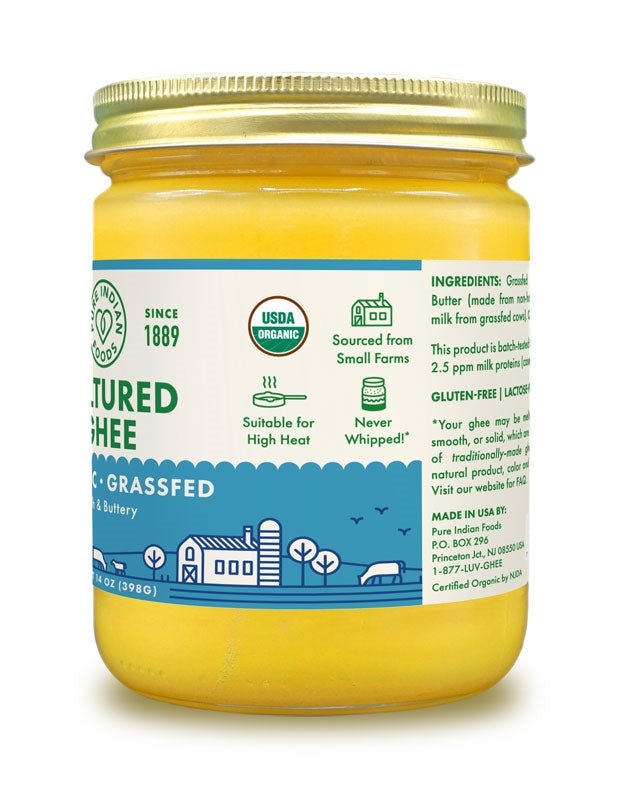 Pure Indian Foods Cultured Ghee, Grassfed & Certified Organic - 14 oz